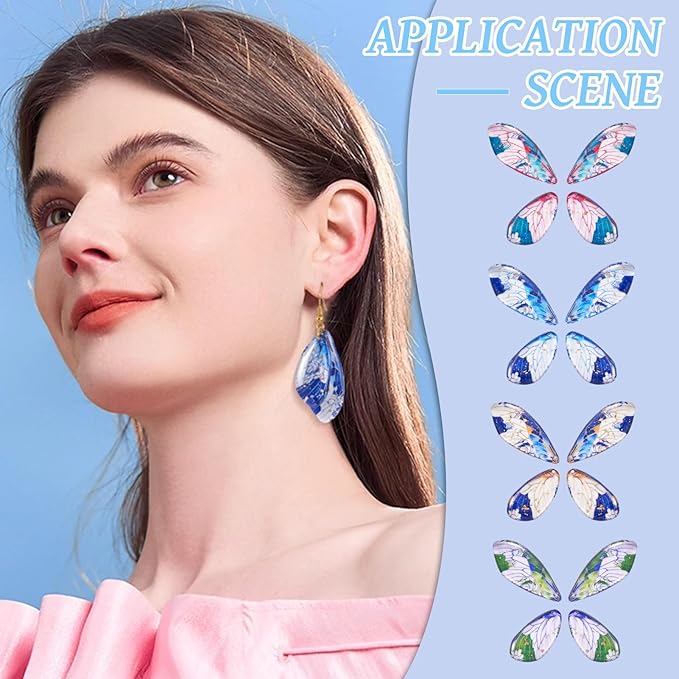 FASHEWELRY 16Pcs Transparent Resin Butterfly Wing Charms for Jewelry Making, Flower Leaf Print Colorful Insects Wing Pendant Earrings Making Kit with Earring Hook Jump Rings