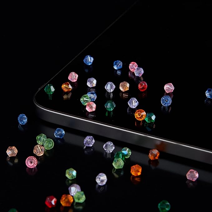 laopottbeads 1100pcs 4mm bicone crystal glass beads for jewelry making, sparkling mini beads for suncatchers, diy bracelets & craft projects (multicolored)
