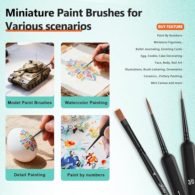 Kolinsky Sable Miniature Paint Brushes-Golden Maple 3pcs Detail Paint Brushes Drybrush for Acrylic Watercolor, Small Fine Detail Paint Brush Set Use for Mini Paints,Paint by Number, Miniature Painting