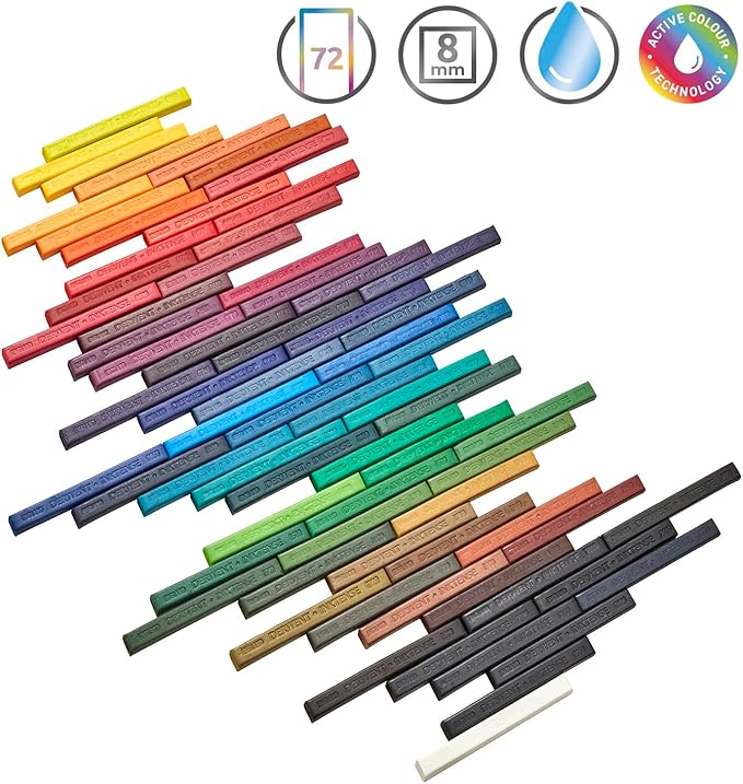 Derwent Inktense Blocks 72 Tin, Set of 72, 8mm Block, Soft Texture, Watersoluble, Ideal for Watercolor, Drawing, Coloring, Crafts and Painting on Paper and Fabric, Professional Quality (2301980)