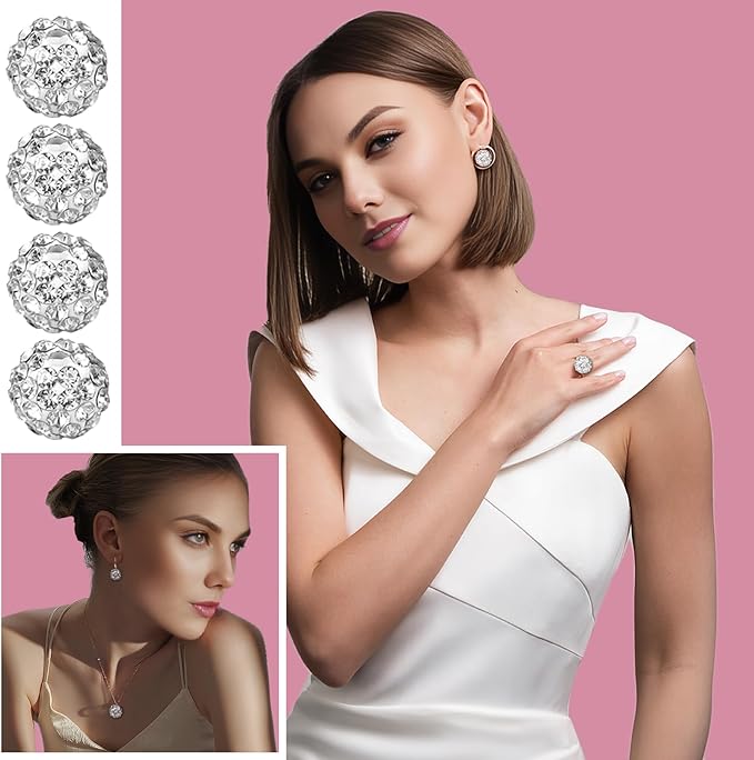 180 pcs White Rhinestone Beads for Jewelry Making-10mm Round Disco Ball Beads Crystal Baseball Bead Bling Bead for Necklace Bracelet,DIY Craft Supplies,Earring Jewelry Making