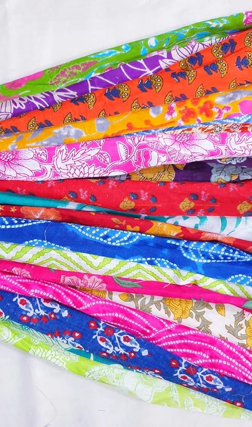 21 Yards Unstitched Recycled Sari Cotton Yarn Ribbon Tassels 21 Strips SKEINS Shades Recycled Journal Scrapbook Craft Project Decor DS360 (Pure Cotton, 21 Yard)