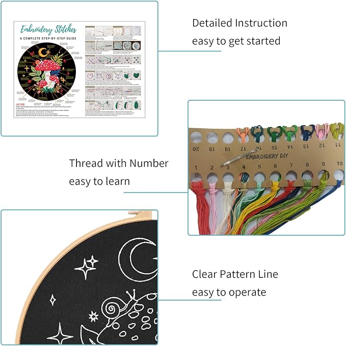 Nuberlic Mushroom Embroidery Kits for Beginner Adults Cross Stitch Kit with Stamped Pattern Include Cloth Hoops Threads Needles