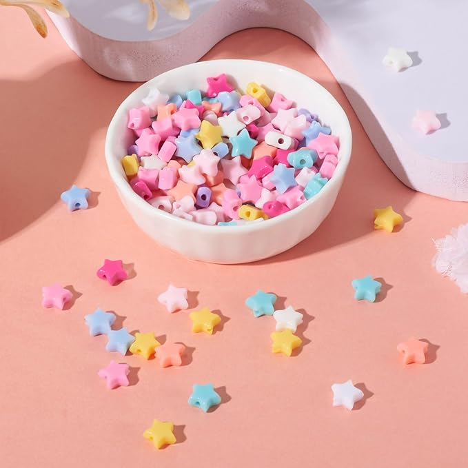 FASHEWELRY 200pcs Acrylic Star Spacers Beads Colorful Acrylic Star Shape Beads Mini Opaque Star Spacer Beads Bulk for Bracelet Necklace Earring Jewelry Making