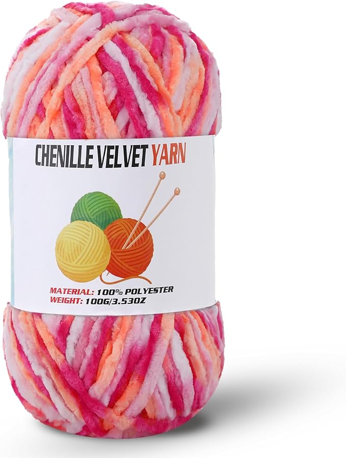 Velvet Chenille Chunky Yarn, Handcrafts Weaving Soft Chenille Yarn for Crocheting Clearance, Used for Making Baby Yarn Blanket, Clothes, Knitting Creations (1 - Colorful - G)