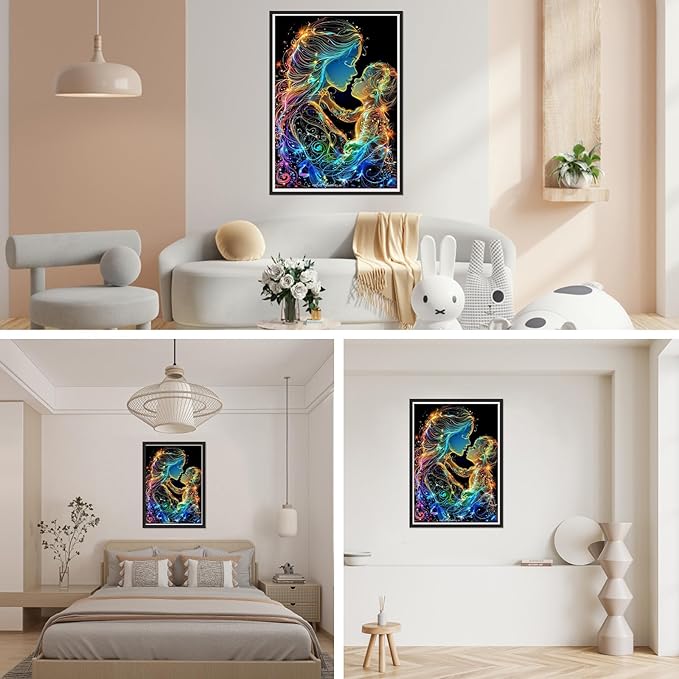 SENQAO Mother's Day Diamond Painting Kits for Adults, Mother and Child Diamond Art Kits for Adults Beginner, DIY Full Drill Diamond Dot Gem Painting for Home Wall Decor 12x16inch