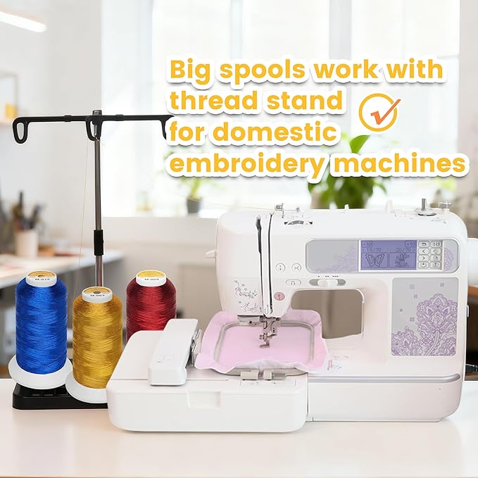 New brothread Single Huge Spool Metallic Embroidery Machine Thread 2500M (2735Y) Each for Commercial and Domestic Embroidery Machines - Christmas Red M-009