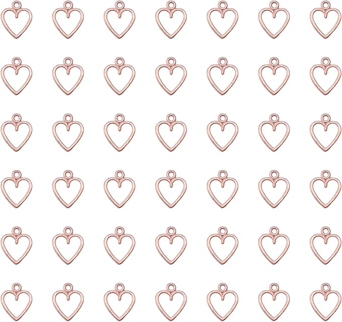 Ruwado 50 pcs Hollow Heart Jewelry Making Kits for Jewelry Making Small 1.5 x 1.2 cm Cute Accessories for DIY Crafting Project Christmas Tree Décor Necklace Bracelet Keychain Earring (Rose Gold)