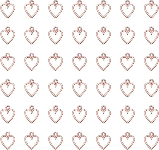 Ruwado 50 pcs Hollow Heart Jewelry Making Kits for Jewelry Making Small 1.5 x 1.2 cm Cute Accessories for DIY Crafting Project Christmas Tree Décor Necklace Bracelet Keychain Earring (Rose Gold)