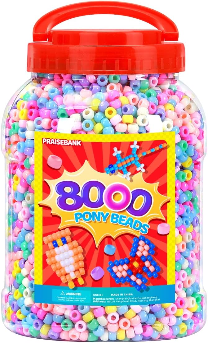 praisebank pony beads, 8000pcs 6x9mm, wholesale beads, bracelets jewelry making, arts & crafts(candy)