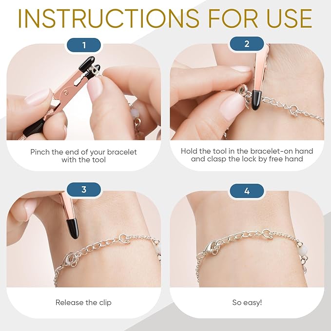 Bracelet Helper Tool - Fastener Helper Tool for Bracelet, Necklace, Jewelry, Watch - Clasp Helper - Portable, Easy-to-Use, Made of Metal, Pale Rose