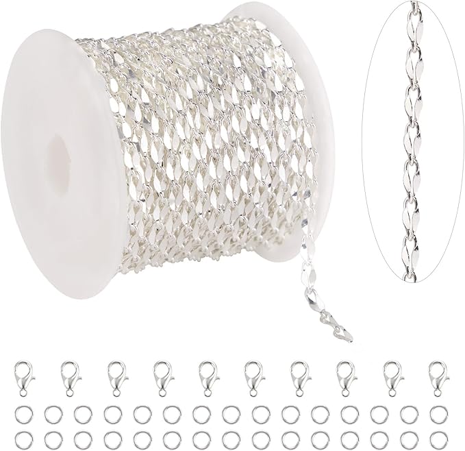 KYUNHOO 5 Meters Thin Cable Link Jewelry Making Chains Spool Silver Plated Copper Chains with Lobster Clasps Jump Rings for Crafts DIY Finding Supplies