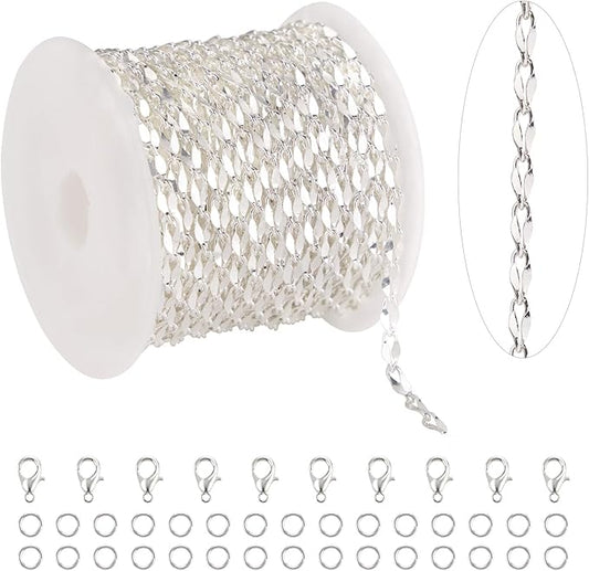 KYUNHOO 5 Meters Thin Cable Link Jewelry Making Chains Spool Silver Plated Copper Chains with Lobster Clasps Jump Rings for Crafts DIY Finding Supplies