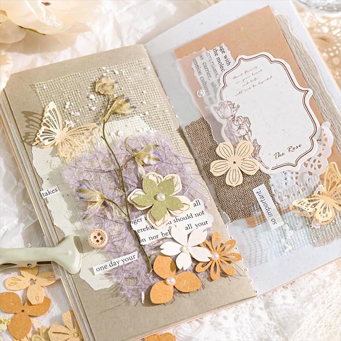 300pcs Scrapbook Paper Cutouts Lace Flowers Butterfly for Scrapbooking Embellishments Supplies, Junk Journaling, Card Making, Mixed Media, Vintage Diecut Floral Collage Materials