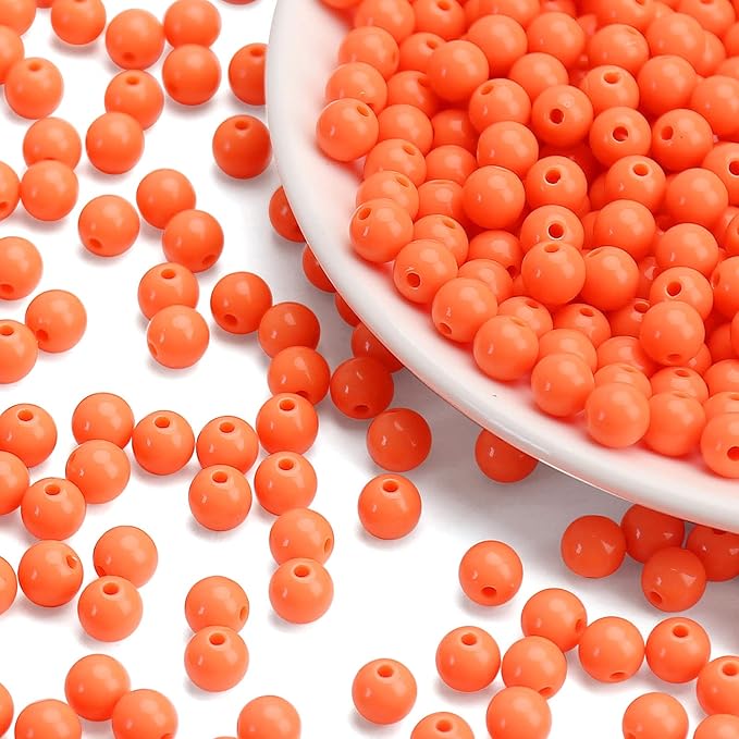 bonny boxx 200pcs 10mm smooth orange-red acrylic round beads, plastic resin bubblegum balls chunky gumball beads for necklace and bracelet making, crafting supplies