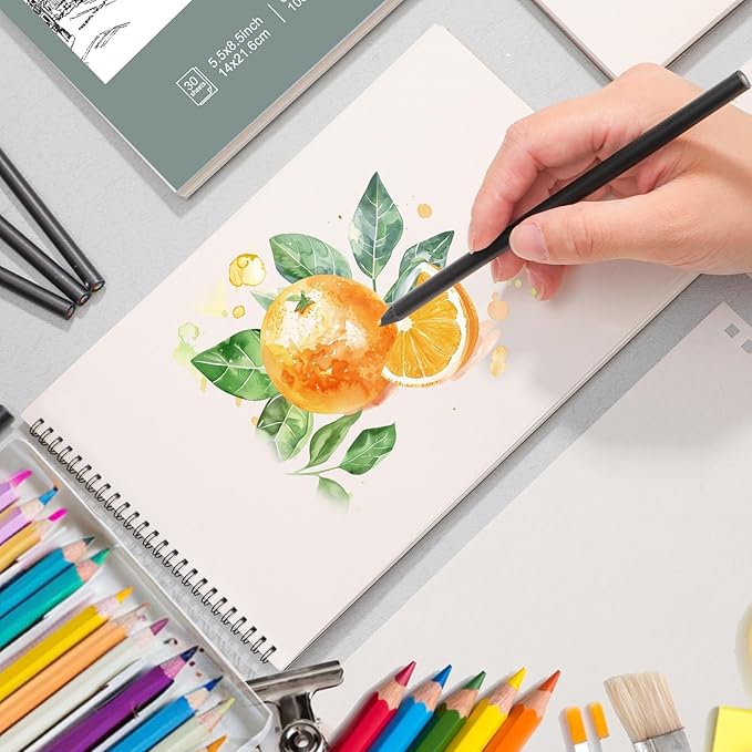 4 pack sketch book, 9 x 12 inch sketchbook, 68lb/100gsm top spiral bound sketch pad, acid free art supplies drawing painting sketching paper for kids, adults, beginners, artists (30 sheets each)