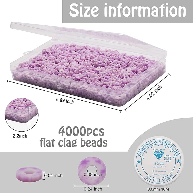 4000 Pcs Clay Beads for Bracelets Making, Polymer Spacer Flat DIY for Jewelry Necklace Earring Making Kit, Preppy Aesthetic Heishi Heshie Thin Disk Beads Assortments Set 4 6 8MM (SK-23, 6MM)
