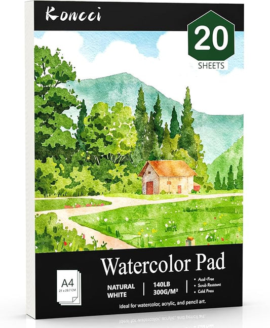 Watercolor Paper A4(8.3"X11.7"), Cold Press Water Color Paper Pad, 140lb/300gsm, Glue Bound, Painting Drawing Paper Book, Acid-Free Watercolor Sketchbook, Art Supplies for Students Adults