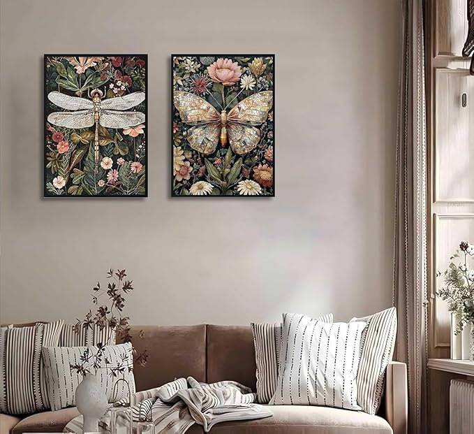 EIBEILI 2 Pack Diamond Painting Kits for Adults, 5D Diamond Art Painting, DIY Dragonfly Butterfly Diamond Dots Art Kits, Full Round Drill Diamond Art Kits for Adults for Home Wall Decor, 12x16 inch