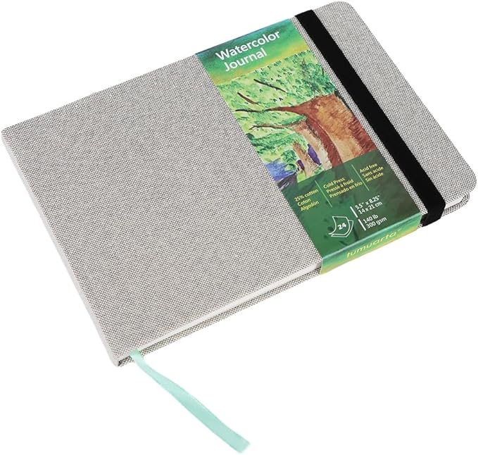 Watercolor Journal, 8.25x5.5, 140 LB, 300 GSM, tumuarta Cotton Paper, Cold Press, 24 Sheets, 48 Pages, Watercolor Paper Sketchbooks for Use As Travel Notebook and Mixed Media Pad