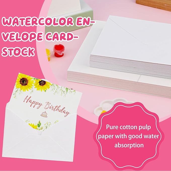 Lunarm Blank Cards and Envelopes 50 Sets, Watercolor 4 x 6 in Foldable Postcards with Envelopes, 140lb/300GSM Greeting Card Paper for Wedding Invitation, Notecards, Painting cards and Thank-You Cards DIY Craft