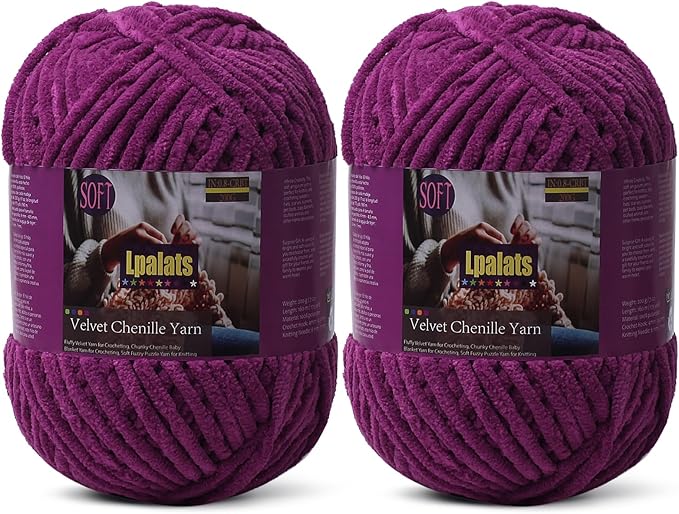 Baby Blanket Yarn for Crocheting - 2 Pack of 200g/7oz Chunky Chenille Yarn for Knitting Blankets Amigurumi - #6 Super Bulky - 348 Yards Soft Thick Plush Yarns (2, Violet)