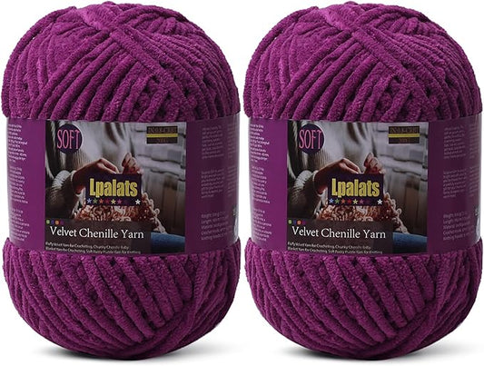 Baby Blanket Yarn for Crocheting - 2 Pack of 200g/7oz Chunky Chenille Yarn for Knitting Blankets Amigurumi - #6 Super Bulky - 348 Yards Soft Thick Plush Yarns (2, Violet)