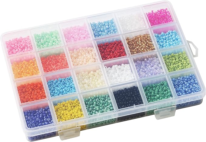 Size 3mm Glass Seed Beads 24 Colors Total About 7000pcs,8/0 Seed Beads for Making Jewelry Bracelets Necklace