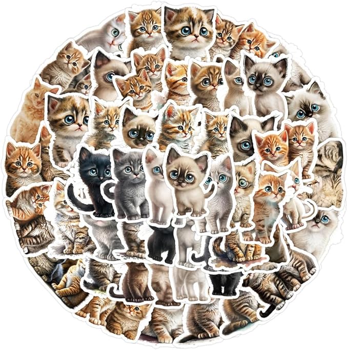 50Pcs Waterproof Vintage Stickers,Scrapbooking Supplies Kit,Aesthetic Decorative Craft Sticker for Planner, Bullet Journaling, Junk Journal, Water Bottles, Laptop, Retro Craft.Kitten