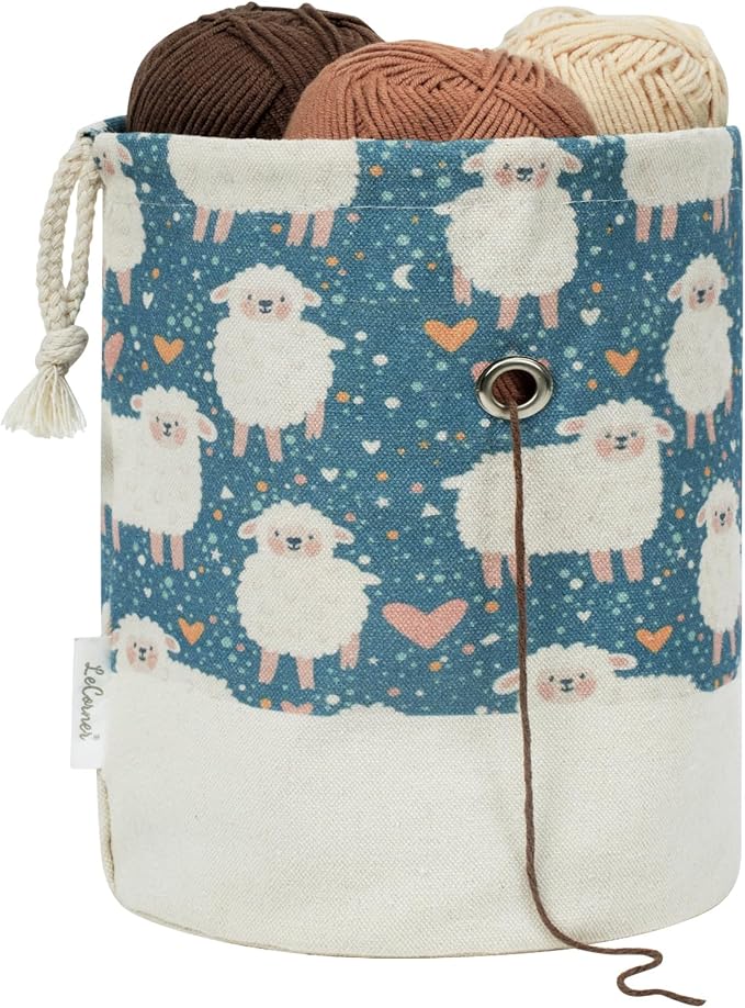 Small Crochet Bag Organizer, Drawstring Storage Knitting Bags, Portable Cute Sheep Yarn Holder for Crocheting Project, Store Skein Ball, Needles Accessories