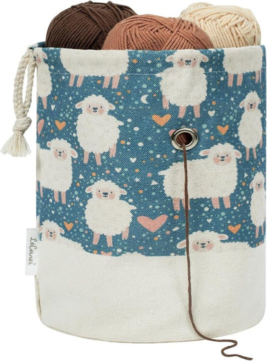 Small Crochet Bag Organizer, Drawstring Storage Knitting Bags, Portable Cute Sheep Yarn Holder for Crocheting Project, Store Skein Ball, Needles Accessories