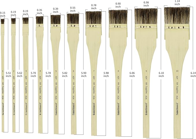 XDT#3526 Hake Artist Paint Brush 10 Piece Set, Traditional Japanese Tie-dye Brush Medium Stiff Hog Bristle, Acrylic Oil Watercolor