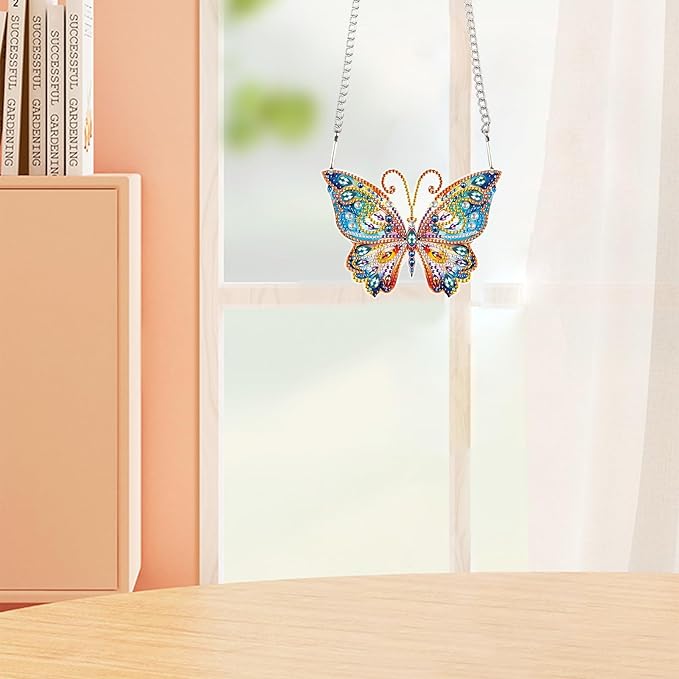 AiYuanzsh Diamond Painting Hanging Pendant Kit Animal Butterfly 5D Diamond Painting Kits for Adults Crystal Rhinestones Diamond Art Pendant for Door Wall Window Home Xmas Decor