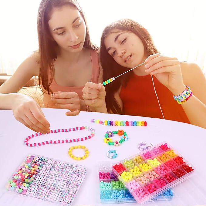 Pubiseed 2303pcs 48 Colors Pony Beads for Bracelet Making Kit, 1500pcs Kandi Bead and 700pcs A-Z Square Letter for Friendship Bracelet Kit, 200 pcs Plastic Bead for Adults Jewelry Making Crafts
