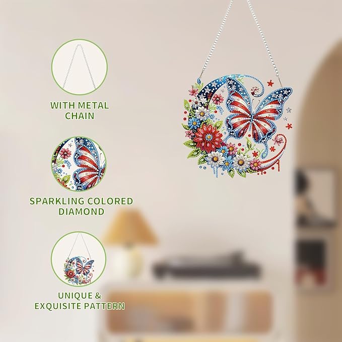 AIBOERL Diamond Art Hanging Kit for Adult,Special Shaped Rhinestone,Double Sided 5D DIY Acrylic Diamond Art Painting Wall Hanging Kits Hanging Ornament (Independence Day)
