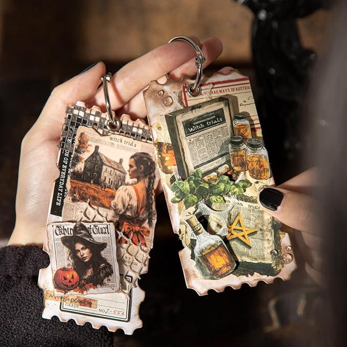Witch Newspaper Dark Collage Stickers – 80pcs Vintage Gothic Paper Cutouts, Pre-Cut White Kraft Ephemera for Scrapbook Journal Junk Journal DIY Crafts