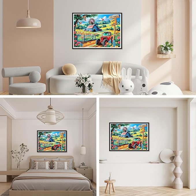 SENQAO Farmhouse Diamond Art Kits for Adults, Country Farm Scene with Windmill Diamond Painting Kits for Beginners, 5D Round Full Drill Winter Gem Art Kit, Home Wall Decor Gifts 12x16 inch