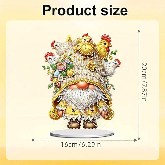 DIY Dot Diamond Desktop Easter Creative Ornaments Diamond Art Painting by Number Embroidery Arts and Crafts Easter for Home Office Garden Decoration (Single Side Dot Diamond)-22-Chicken Goblin