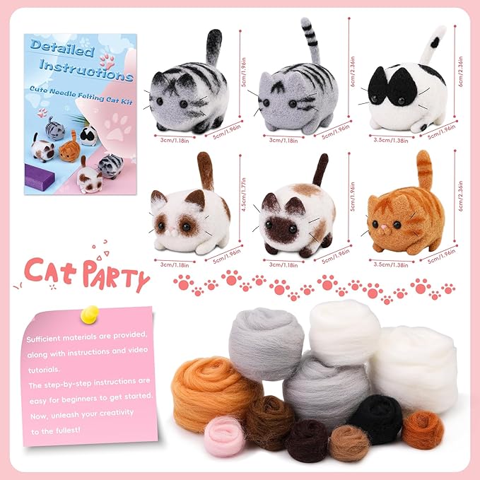 UOOU Felting Kit, Needle Felting Kits for Beginners Adult, Needle Felting Supplies with 24Pcs Felting Needles, Felting Pad, Wool Roving, DIY Needle Felting Cat Dolls