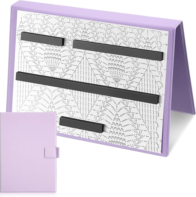 Flutesan 1 Pcs Purple Knitting Pattern Holder, Fold up Cross Stitch Knitting Chart Keeper with 4 Pcs Replacement Magnets, Cross Stitch Accessories Supplies, Unfolded Size 13.2 x 9 Inch
