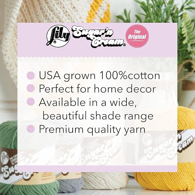 Lily Sugar 'N Cream The Original Solid Yarn, 2.5oz, Medium 4 Gauge, 100% Cotton - Purple - Machine Wash & Dry