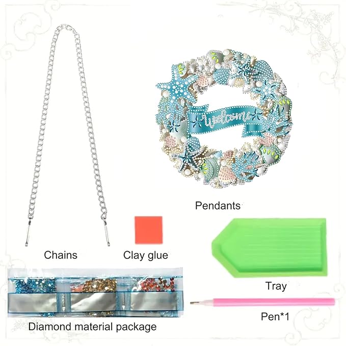 RYMILIE Diamond Art Hanging Kits for Adults,Shell Special Shaped Diamond Painting,Double Sided 5D DIY Acrylic Diamond Art Painting Window Pendants Home Garden Wall Hanging Kits Sea Ornament.(Welcome)