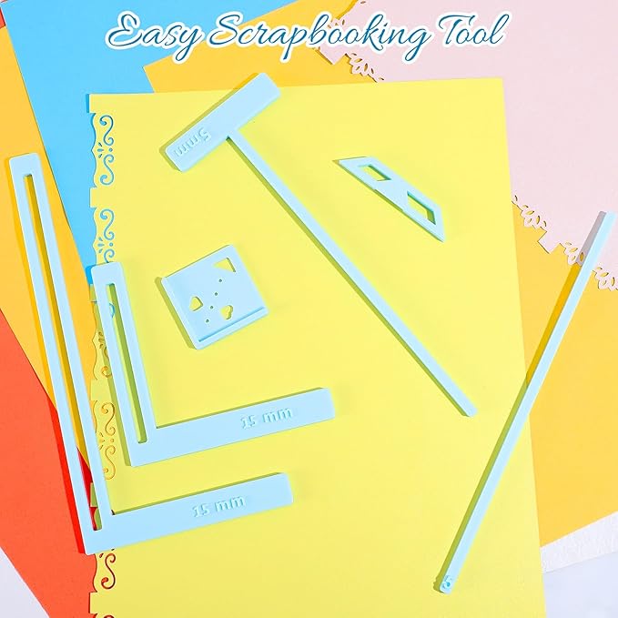 6PCS Book Binding Tool, Easy Scrapbooking Tools Kit for Starter, L Ruler + T Ruler + I Ruler + Corner Miter + Eyelet Guiding for Journal, Notebook, DIY Projects, Scrapbooking Bookbinding (Blue)