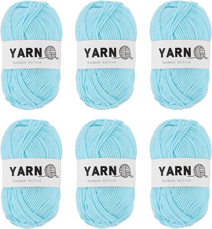 6Pcs Sky Blue Acrylic Yarn 790 Yard 4 Ply Soft Crochet Yarns Sport Weight Yarn,[for DIY Crocheting Knitting Craft Blankets Hats]-300g
