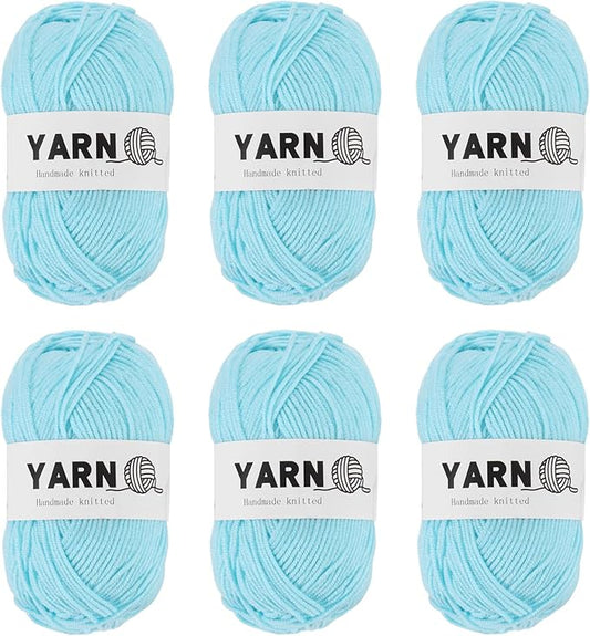 6Pcs Sky Blue Acrylic Yarn 790 Yard 4 Ply Soft Crochet Yarns Sport Weight Yarn,[for DIY Crocheting Knitting Craft Blankets Hats]-300g
