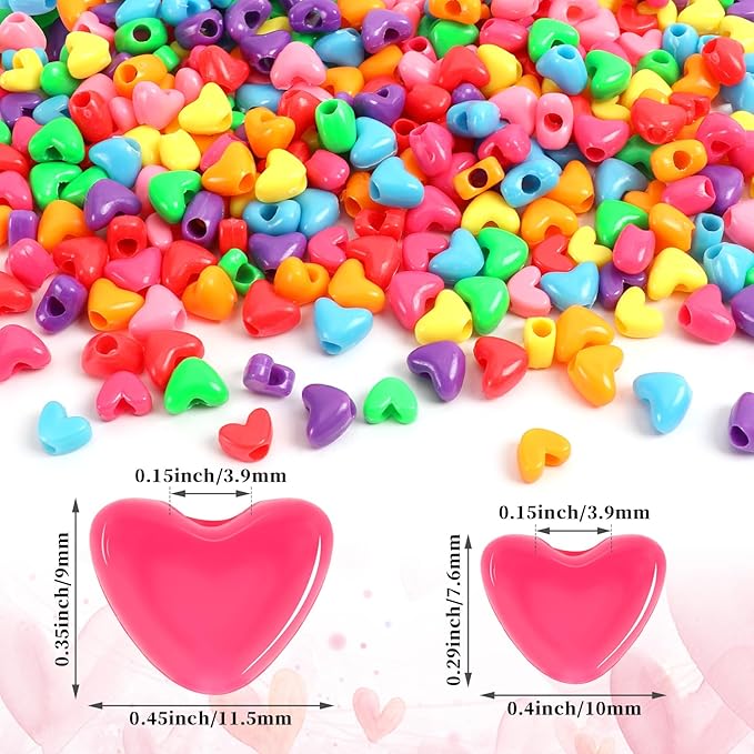UPINS 1200Pcs Heart Beads, Valentine's Beads for Crafts Jewelry Making Bracelets Beads for Valentine's Party Christmas (600 Large and 600 Small)