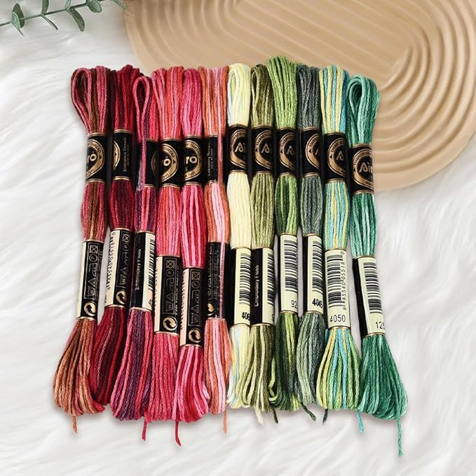 12 Skeins 105 Yards Cross Stitch Floss Embroidery Thread 6 Ply Variegated Friendship String Polyester Christmas Color Threads for Sewing Making Bracelets Clothes Stitching Decor Craft DIY