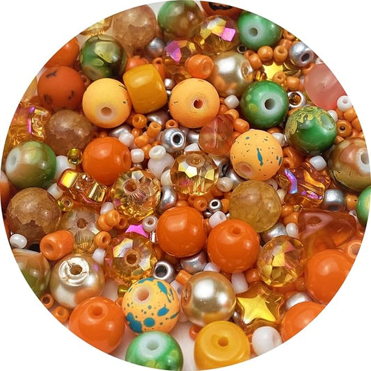 Assorted Glass Resin Beads Multi Size Colors Smooth Cracked Gravel Millet Spacer Beads for Bracelets Necklace Earring DIY Jewelry Making Craft(Orange Series)
