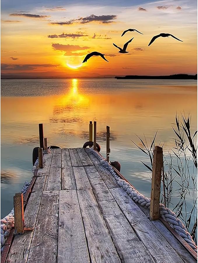 Yezavesu Sunset Diamond Art Kits for Adults, Landscape Diamond Painting Kit for Beginners, 5D DIY Round Full Drill Painting with Gem Art Craft Kits for Home Wall Decor 12x16 Inch