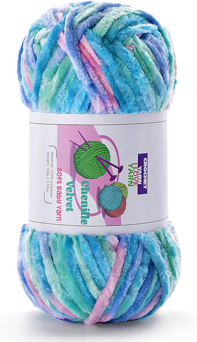 Plush Chenille Chunky Yarn, Velvet Fluffy Yarn for Hand Knitting, Baby Yarns for Crocheting Soft Making Blankets, Scarves, Dolls (3.5oz 87.5yds Each)